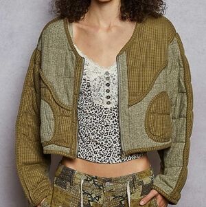 POL Olive and Gray Bomber Jacket